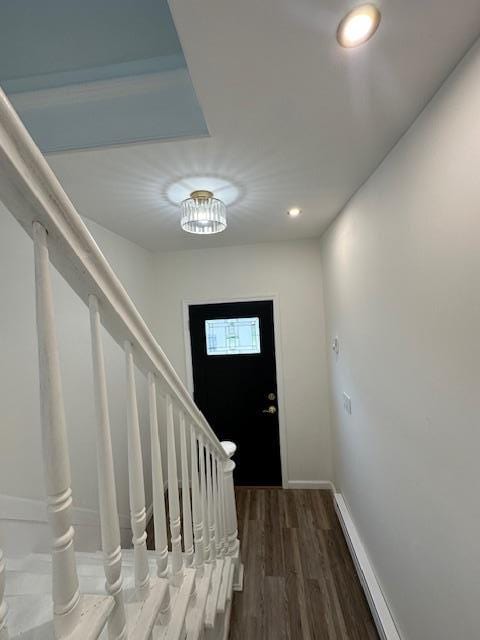 140 Ball St, Port Jervis, NY 12771 - foyer entrance with stairway, dark wood-style floors, baseboards, and recessed lighting