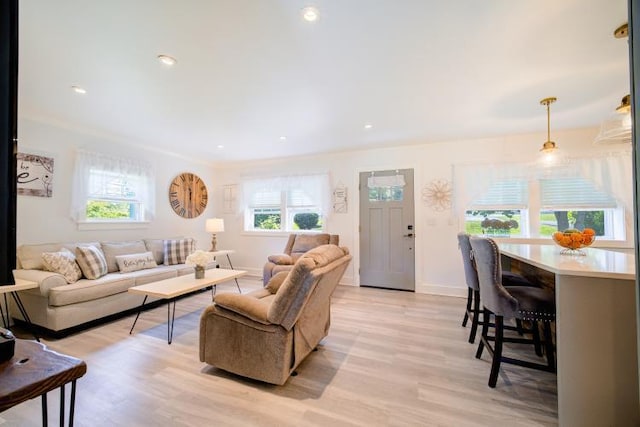322 Noxon Rd, Poughkeepsie, NY 12603 - living room featuring light wood-style floors, baseboards, and recessed lighting