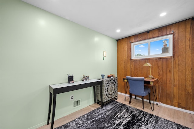 21 Westgate Rd, Massapequa Park, NY 11762 - office space with wood finished floors, baseboards, recessed lighting, and wooden walls