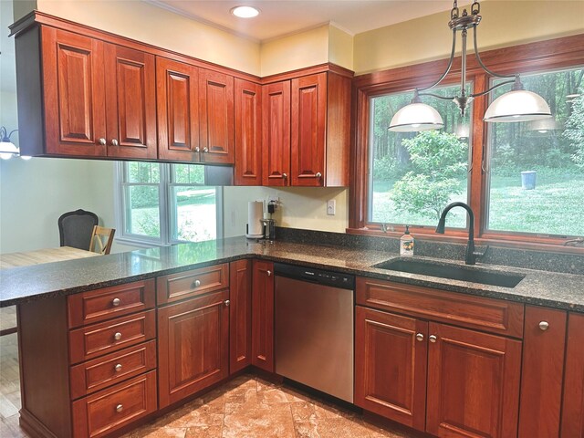 287 Hunns Lake Rd, Stanfordville, NY 12581 - kitchen featuring dishwasher, a sink, a peninsula, and plenty of natural light