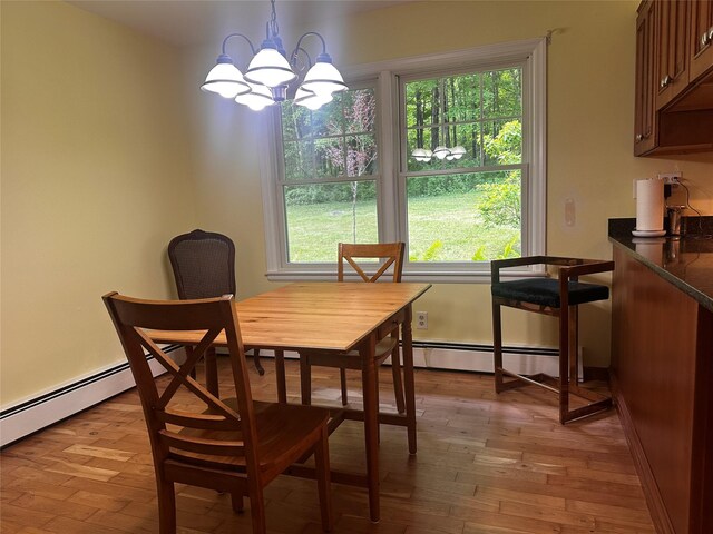 287 Hunns Lake Rd, Stanfordville, NY 12581 - dining space featuring a chandelier, light wood finished floors, plenty of natural light, and baseboard heating