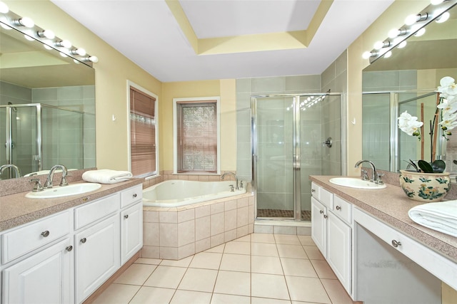 36 Bellefair Rd, Rye Brook, NY 10573 - full bathroom featuring vanity, tile patterned floors, and a shower stall