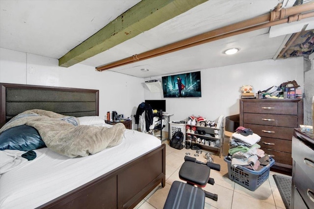 735 E 216th St, Bronx, NY 10467 - bedroom with light tile patterned flooring and beamed ceiling