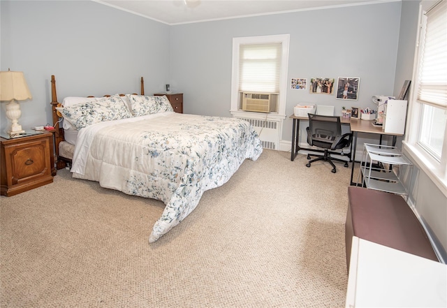 1053 Quentin Pl, Woodmere, NY 11598 - carpeted bedroom featuring radiator, ornamental molding, and cooling unit
