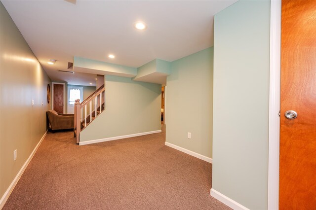 1158 Lorraine Dr, Franklin Square, NY 11010 - below grade area with carpet floors, baseboards, and recessed lighting