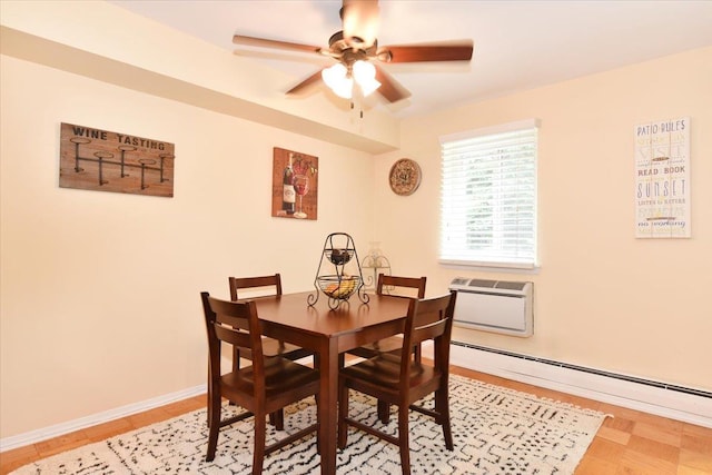 320 E Shore Rd Unit 10C, Great Neck, NY 11023 - dining area with a baseboard heating unit, ceiling fan, and an AC wall unit