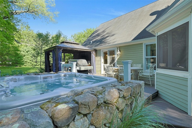 1 Lakeview Rd, South Salem, NY 10590 - view of pool with a hot tub, a gazebo, and grilling area