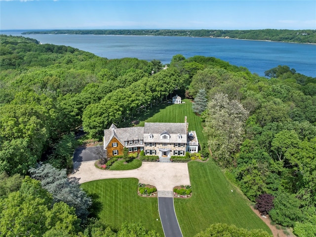 18 N Rd, Laurel Hollow, NY 11771 - aerial view of property and surrounding area with a heavily wooded area and a nearby body of water