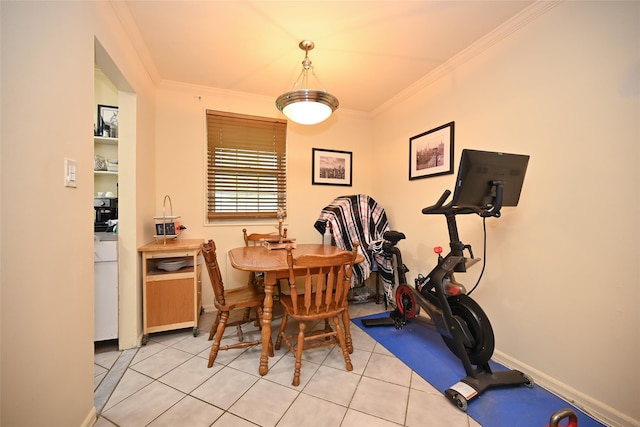69-27 210th St Unit 2, Oakland Gardens, NY 11364 - dining room with ornamental molding, baseboards, and light tile patterned floors