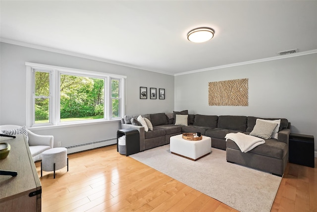 801 Syska Rd, Ossining, NY 10562 - living area with a baseboard heating unit, crown molding, and wood-type flooring
