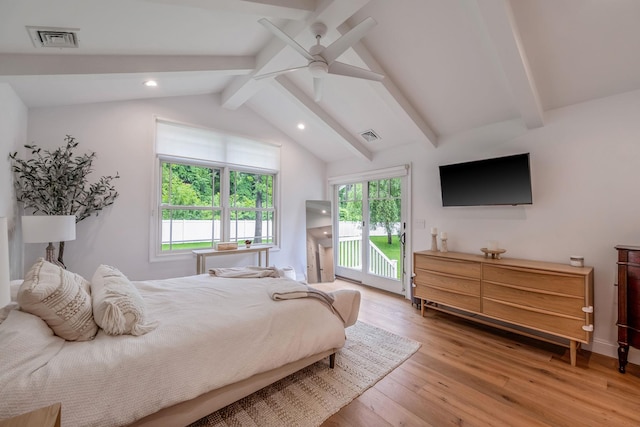 8 Bridle Path Rd, Smithtown, NY 11787 - bedroom featuring access to outside, light wood-style flooring, recessed lighting, ceiling fan, and baseboards
