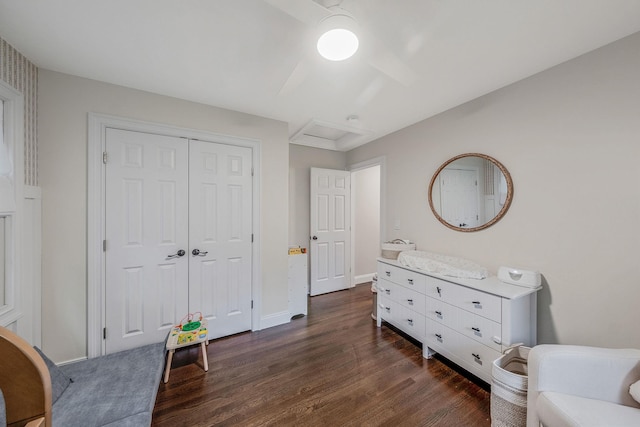 8 Bridle Path Rd, Smithtown, NY 11787 - sitting room featuring dark wood finished floors, attic access, baseboards, and ceiling fan