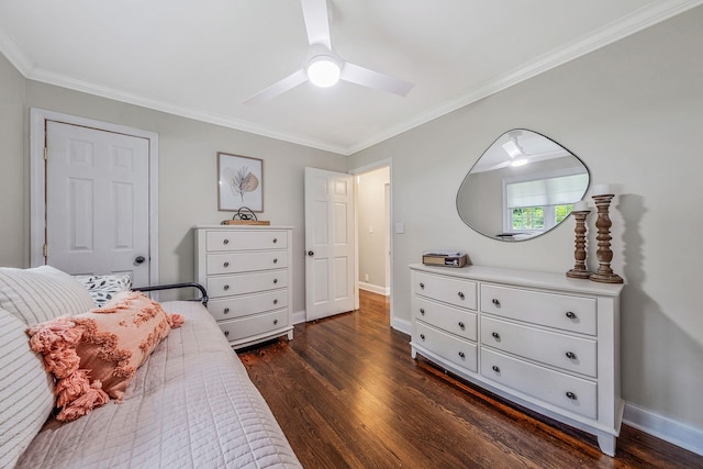 8 Bridle Path Rd, Smithtown, NY 11787 - bedroom with dark wood-style flooring, crown molding, baseboards, and ceiling fan