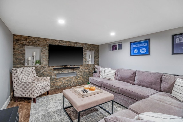 8 Bridle Path Rd, Smithtown, NY 11787 - living area with wood finished floors, recessed lighting, and baseboards