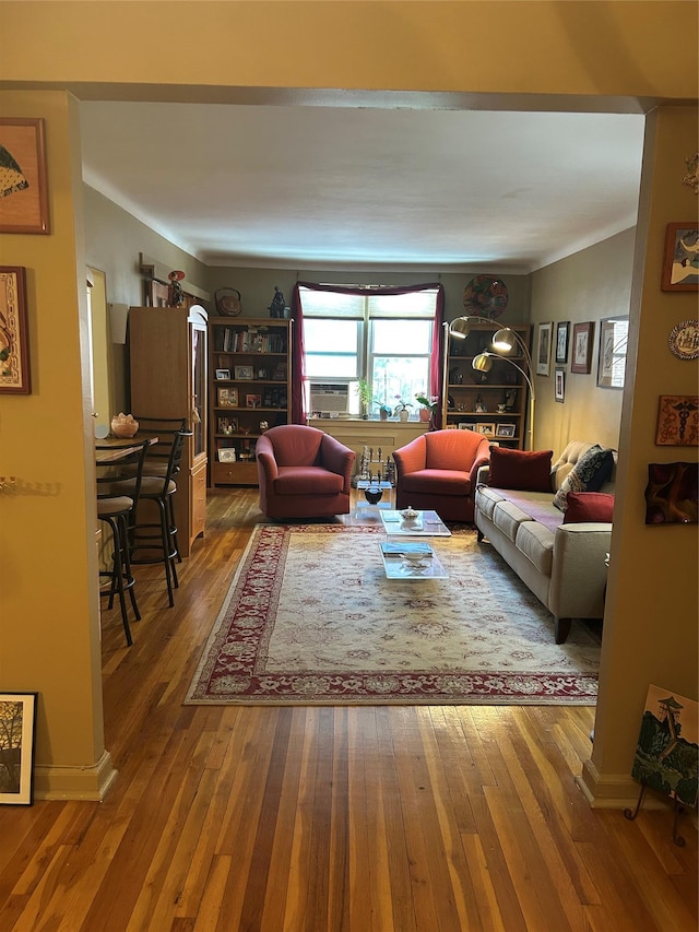 110-20 71st Ave Unit 411, Forest Hills, NY 11375 - living area with hardwood / wood-style floors and ornamental molding