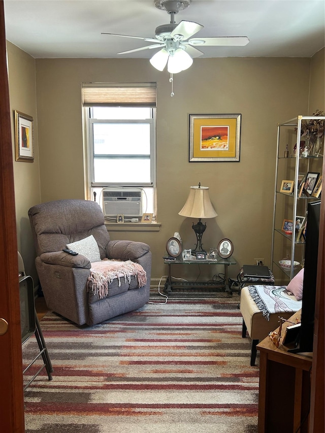 110-20 71st Ave Unit 411, Forest Hills, NY 11375 - sitting room featuring a ceiling fan, cooling unit, and carpet