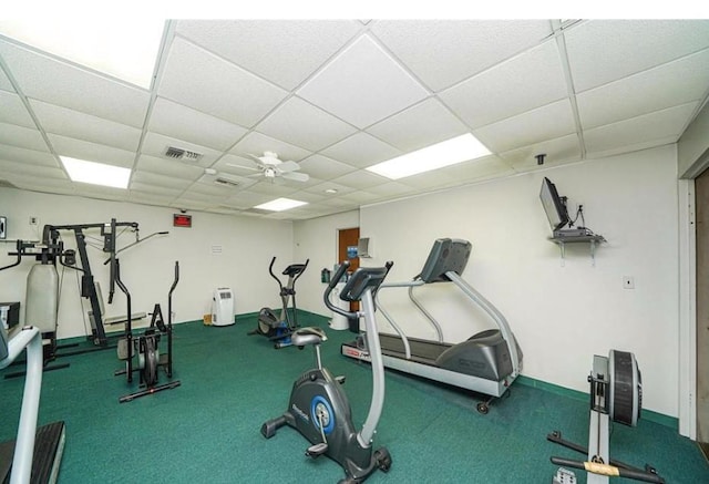 65 Sagamore Hills Dr, Port Jefferson Station, NY 11776 - workout area with a paneled ceiling and a ceiling fan