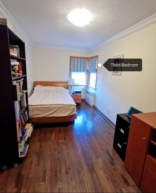 35-73 167th St, Flushing, NY 11358 - bedroom featuring radiator, crown molding, and wood finished floors