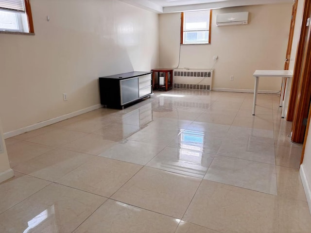 35-73 167th St, Flushing, NY 11358 - basement with radiator, a wall unit AC, baseboards, and light tile patterned floors