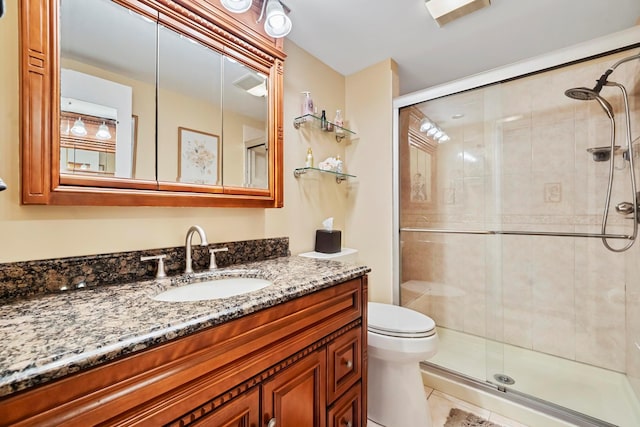 9 Duke St, North Babylon, NY 11703 - bathroom with a stall shower, vanity, toilet, and tile patterned flooring