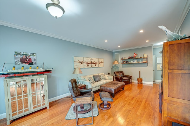 86 Manitou Trl, Kings Park, NY 11754 - living room with ornamental molding, baseboards, recessed lighting, and wood finished floors