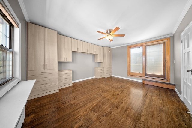40-40 203rd St Unit 12B, Bayside, NY 11361 - unfurnished bedroom with multiple windows, ornamental molding, dark wood finished floors, and baseboards