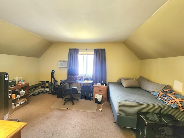 336 Auborn Ave, Shirley, NY 11967 - bedroom featuring vaulted ceiling, carpet, and a wall unit AC