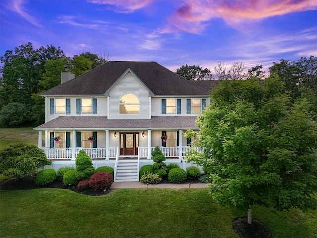 646 Rte 311, Patterson, NY 12563 - view of front of house with a porch, a chimney, a front yard, and stairs