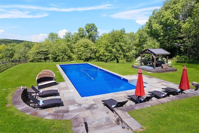 281 Hubert Rd, Jeffersonville, NY 12748 - outdoor pool featuring a gazebo, a patio area, and a forest view