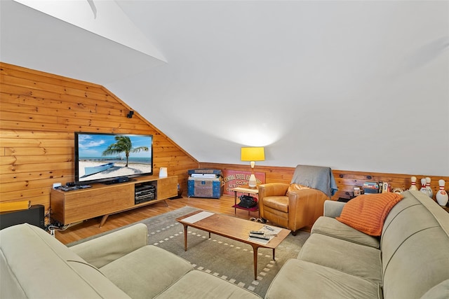 281 Hubert Rd, Jeffersonville, NY 12748 - living area featuring wood walls, lofted ceiling, and wood finished floors