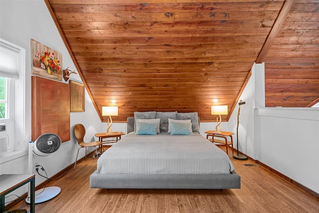 281 Hubert Rd, Jeffersonville, NY 12748 - bedroom featuring wooden ceiling, vaulted ceiling, baseboards, and wood finished floors