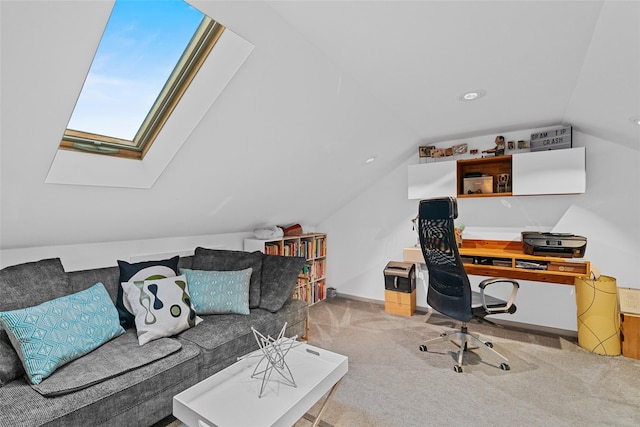 281 Hubert Rd, Jeffersonville, NY 12748 - office space with a skylight, vaulted ceiling, and carpet