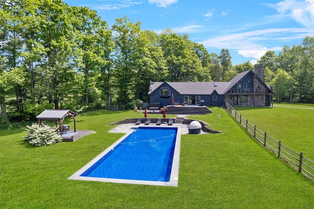 281 Hubert Rd, Jeffersonville, NY 12748 - swimming pool with a gazebo, a patio area, a deck, and view of wooded area