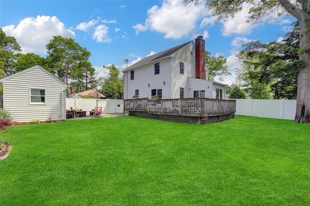 170 Little E Neck Rd S, Babylon, NY 11702 - back of house featuring a deck, a chimney, and a patio