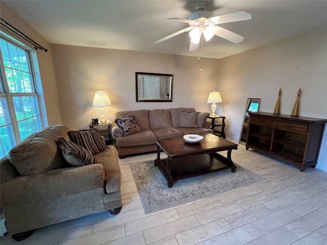 411A Weymouth Ct Unit 411A, Ridge, NY 11961 - living room with a ceiling fan and light wood-style flooring