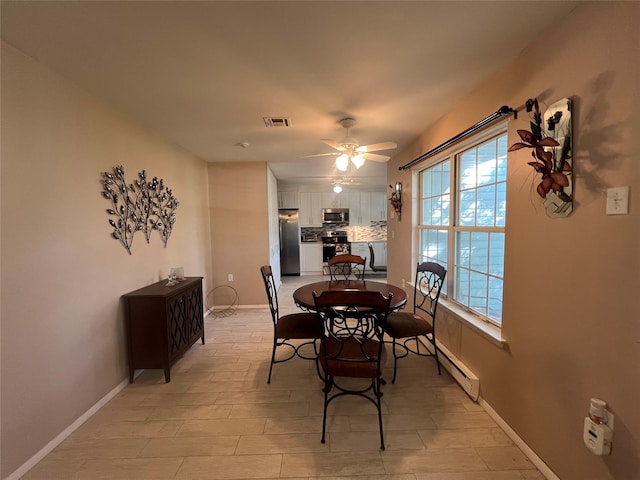 411A Weymouth Ct Unit 411A, Ridge, NY 11961 - dining space with baseboard heating, ceiling fan, and baseboards