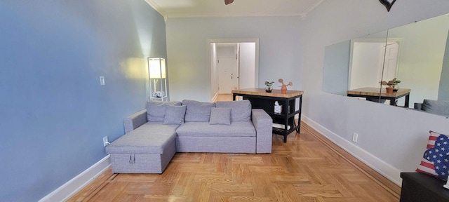 1175 Anderson Ave Unit 4D, Bronx, NY 10452 - living area featuring baseboards, crown molding, and ceiling fan
