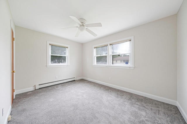 2251 Ocean Ave, Ronkonkoma, NY 11779 - spare room with a baseboard radiator, carpet floors, a ceiling fan, and baseboards