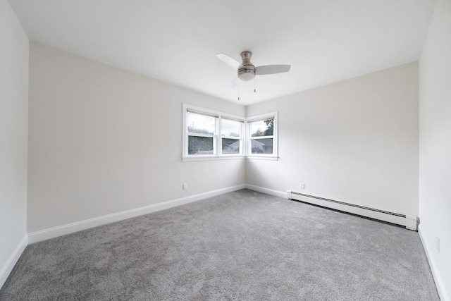 2251 Ocean Ave, Ronkonkoma, NY 11779 - spare room with baseboard heating, carpet floors, ceiling fan, and baseboards