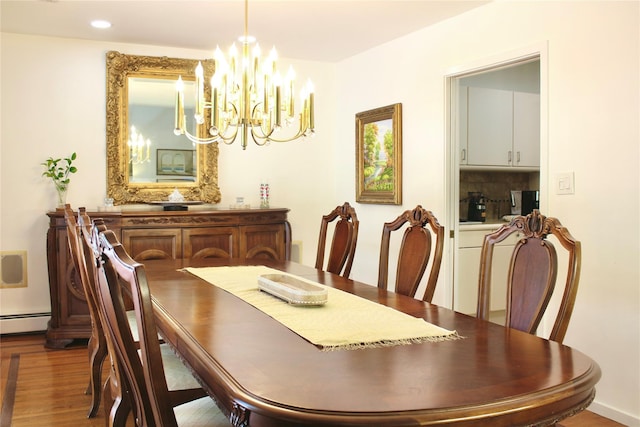2 Greenwood Ct, Briarcliff Manor, NY 10510 - dining space with a chandelier, a baseboard heating unit, wood finished floors, and recessed lighting
