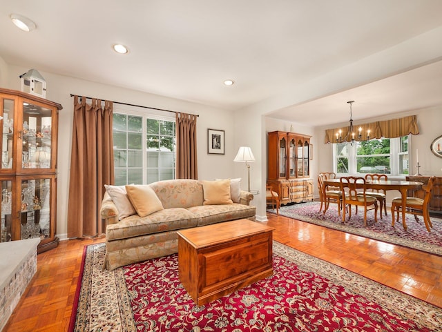 121 Bogert Ave, Pearl River, NY 10965 - living room with a chandelier, healthy amount of natural light, and recessed lighting