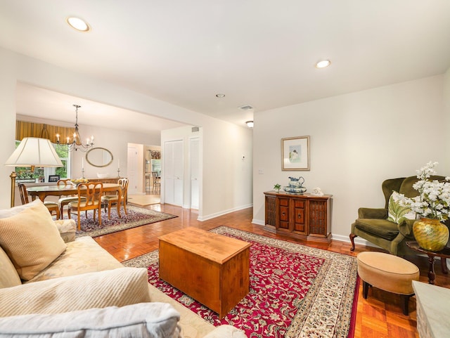 121 Bogert Ave, Pearl River, NY 10965 - living area featuring a chandelier, baseboards, and recessed lighting