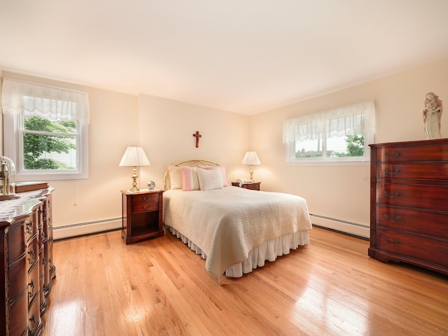 121 Bogert Ave, Pearl River, NY 10965 - bedroom with a baseboard radiator, multiple windows, and light wood-style floors