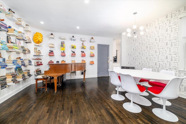 70 S Park Ave Unit 114, Rockville Centre, NY 11570 - dining area with wood finished floors, a chandelier, baseboards, and recessed lighting