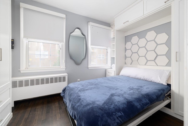 70 S Park Ave Unit 114, Rockville Centre, NY 11570 - bedroom with radiator heating unit and dark wood-type flooring