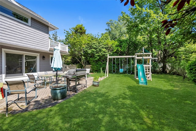 2 Driftwood Dr, Port Washington, NY 11050 - view of yard featuring a patio, a playground, and a balcony