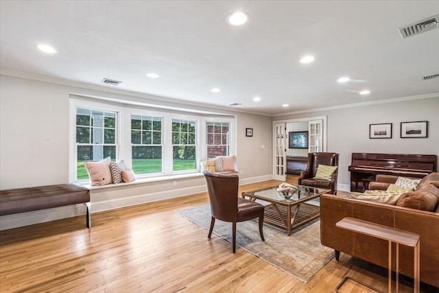 130 Sands Point Rd, Sands Point, NY 11050 - living area featuring ornamental molding, light wood-type flooring, recessed lighting, and baseboards