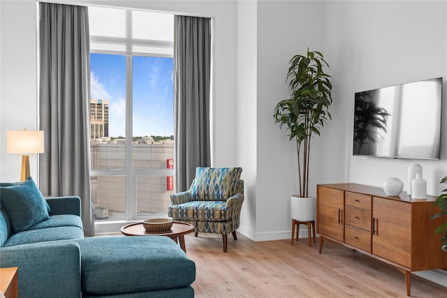 1 Renaissance Sq Unit 10B, White Plains, NY 10601 - sitting room featuring light wood-style floors, plenty of natural light, and baseboards