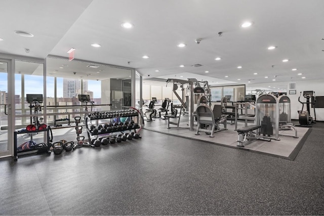 1 Renaissance Sq Unit 10B, White Plains, NY 10601 - workout area with a wall of windows and recessed lighting