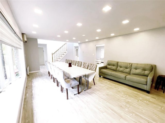 37 Starr Ave, Monticello, NY 12701 - dining area featuring stairway, light wood finished floors, recessed lighting, and baseboards